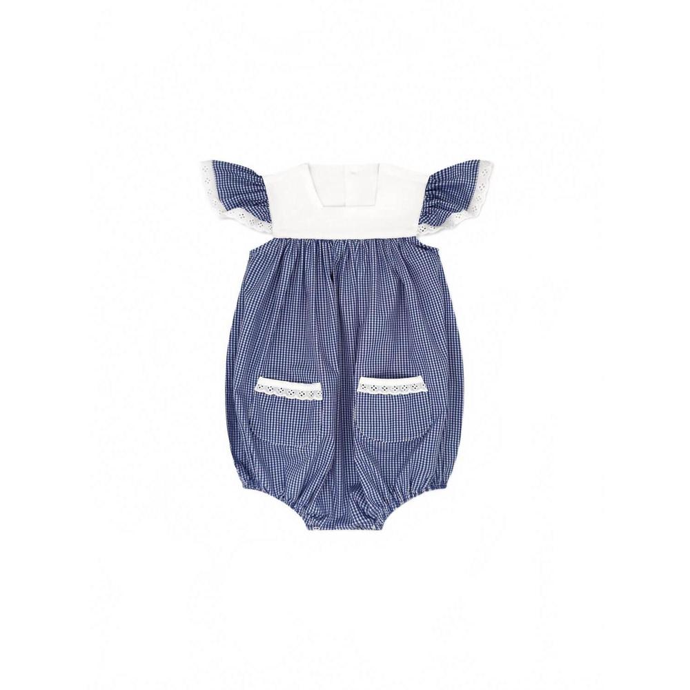 NEW LULLABY SET girl's sadie bubble romper in royal mini gingham